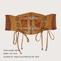 Brown vintage lace-up corset belt with jacquard fabric and double buckle closure - 68CM / Camel (Silver Buckle)