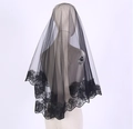 Elegant black 3-meter bridal veil with delicate lace edges and sheer mesh texture - Black