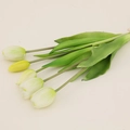 Bunch of five artificial tulips featuring four white and one yellow soft rubber flower - 5 Stems Bundle / White