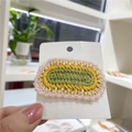 Handmade crochet hair clip featuring pink, yellow, and olive green knitted layers - 5# Pink Edge Oval Green