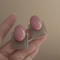 Macro shot of pink oval and gray resin geometric earrings with silver needles - 2# Silver Earring Post-Pink (Pink Grey Geometric)