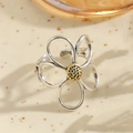 Anello vintage in argento con margherita dorata e punzonatura in argento sterling S925 - Anello Fiore Bicolore