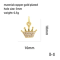 Detailed specs of a 10mm crown pendant made of gold-plated copper and zircon - Gold Crown Type I (P05818-I-1)