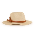 Dettaglio cappello di paglia beige con fascia decorativa in finta pelle marrone annodata - M (56-58cm) / Beige