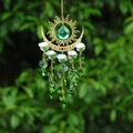Green crystal suncatcher with sun and moon metal pendant for window garden hanging decor. - New Flame Moon / Green