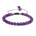 Adjustable purple amethyst beaded bracelet with 6mm stones and black woven cord - Amethyst
