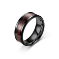Close-up of black stainless steel ring with red dragon carbon fiber inlay - Size 6 / Red Background Dragon