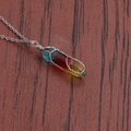 Close-up of a tri-color gradient crystal hexagonal pendant wrapped in silver wire - A-NSN0235 Steel Stainless Steel O-Chain