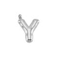 Polished silver stainless steel puffy 3D balloon letter Y pendant with top ring - Silver Letter Y