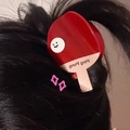 Creative red ping pong racket hair claw clip featuring a smiley face and sports theme - Ping Pong Racket