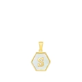 18k gold plated stainless steel hexagonal necklace with white shell and letter S charm - Letter S