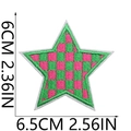 Detail of pink and green checkerboard star embroidery patch with measurement markings - Style 1 (Pink Green Checkerboard Star)