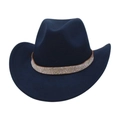 Detail of navy wool cowboy hat featuring a sparkling rhinestone band on white background - 57cm / Navy Blue