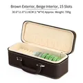 Coffee PU leather jewelry box with 15 slots and beige velvet lining for bangles - 15 Slots / Coffee Exterior / Beige Interior