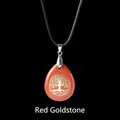 Red Goldstone waterdrop pendant with Tree of Life engraving on a black cord - Tree of Life Goldstone Pendant