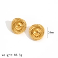 Golden geometric round stud earrings with twisted rope texture and 24mm diameter - Gold Style (TE60198-G)