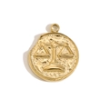 14K gold plated stainless steel Libra zodiac coin pendant with vintage hammered texture - Libra