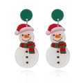 Festive Christmas snowman earrings with red hat and green scarf on white background - Classic Christmas Snowman