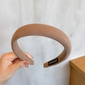 Brown padded sponge headband with premium knitted texture and handmade label - Thickened Sponge Fabric Style / Light Coffee