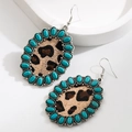 Orecchini bohémien in argento con tessuto leopardato e perline di turchese - Ovale Leopardato Stile 2