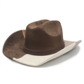 Cappello da cowboy bicolore in pelle scamosciata retrò a tesa larga con cuciture decorative - M(56-58cm) / Patchwork Marrone