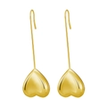 Minimalist gold titanium steel heart drop earrings for women on a white background - Long Heart / Gold