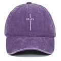 Detail of embroidered PEACE logo on vintage washed purple cotton baseball cap - One Size / Purple