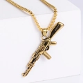 Collana con ciondolo fucile AK47 dorato in acciaio inossidabile con catena box - Oro (Senza Catena)