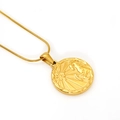 Golden Aries zodiac coin pendant necklace with embossed sunburst on a snake chain - Capricorn