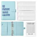 Light blue A6 savings binder with 100 envelope challenge inserts for cash budgeting - Savings Challenge Set / Blue