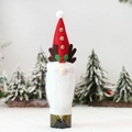 Christmas gnome wine bottle cover with reindeer antlers and red hat festive decor - Rudolph Style