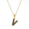 Polished gold stainless steel necklace with large capital V letter pendant and black detail - Letter V (Single Pendant)