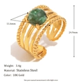 French vintage stainless steel 18K gold plated layered ring with green emerald stone - Jadeite Open Ring - Gold