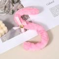Pink plush cat ear headband with soft fur, satin bow and golden bell detail - Pink Cat Tail Accessory