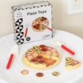Set pizza in legno per bambini con pezzi in velcro, taglierina e scatola colorata - Gioco del Taglio della Pizza C