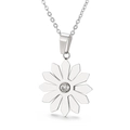 Silberne Edelstahlkette mit Gänseblümchen-Anhänger und klarem funkelndem Zirkonia-Stein - Silber Gänseblümchen Sonnenblumen Stil (KP13878-K)