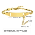 Customizable gold stainless steel bracelet with letter V charm and engravable plate - 12CM Letter V / Gold
