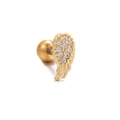 Golden feather cartilage stud earring with cubic zirconia and a screw ball back - EGD1046 Gold - Wing Shape
