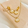 Golden moon and shell jewelry set with snake chain necklace and hoop earrings on stone - White Shell Necklace + Earrings B808-b810