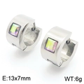 Minimalist silver stainless steel huggie earrings with a square iridescent crystal - Silver With Multicolor Zirconia(KE118331-TGD)