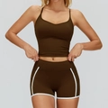 Ensemble de yoga deux pièces marron foncé pour femme avec haut en V et short de fitness - S / Débardeur + Short / Brun Chocolat