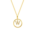 Gold plated titanium steel necklace with a zircon-encrusted 'W' letter pendant - Letter W (S-N051-W)