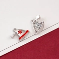 Christmas hat charms in red enamel and silver alloy with pearl detail for DIY jewelry - 20# Silver K Christmas Tree