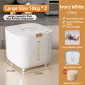 Ivory white rice storage bin 10kg capacity with airtight seal and insect-proof box - Rice and Flour Separate Set / Ivory White 10kg+10kg