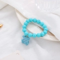 Sky blue beaded bracelet with a cute fuzzy resin teddy bear charm pendant - Velvet Bear Beaded Bracelet / Cyan Blue