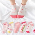 Set of 5 pink baby cotton socks featuring cute bunny embroidery and ruffled cuffs - Little Flower Mesh (Assorted)
