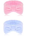 Fascia per capelli in pile corallo con fiocco morbido in colori rosa e blu - Set da 2 Pezzi Rosa e Blu (185#) / Set di 2 pezzi