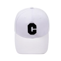 Close-up of white cotton baseball cap featuring a black embroidered C letter on the front - Adjustable / White