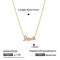 Gold stainless steel necklace featuring a crystal Love pendant, waterproof and hypoallergenic - Rhinestone Love Letter Necklace(JDN2405024) / Gold