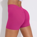 Detail of rose red high waisted yoga shorts with scrunch butt lift and elastic fabric - Dragon Fruit